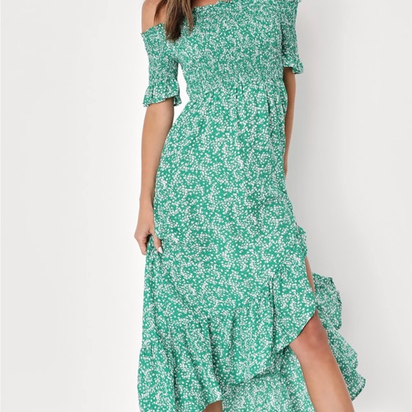 Lulus Dresses & Skirts - Lulu's Emerald Floral High-Low Dress